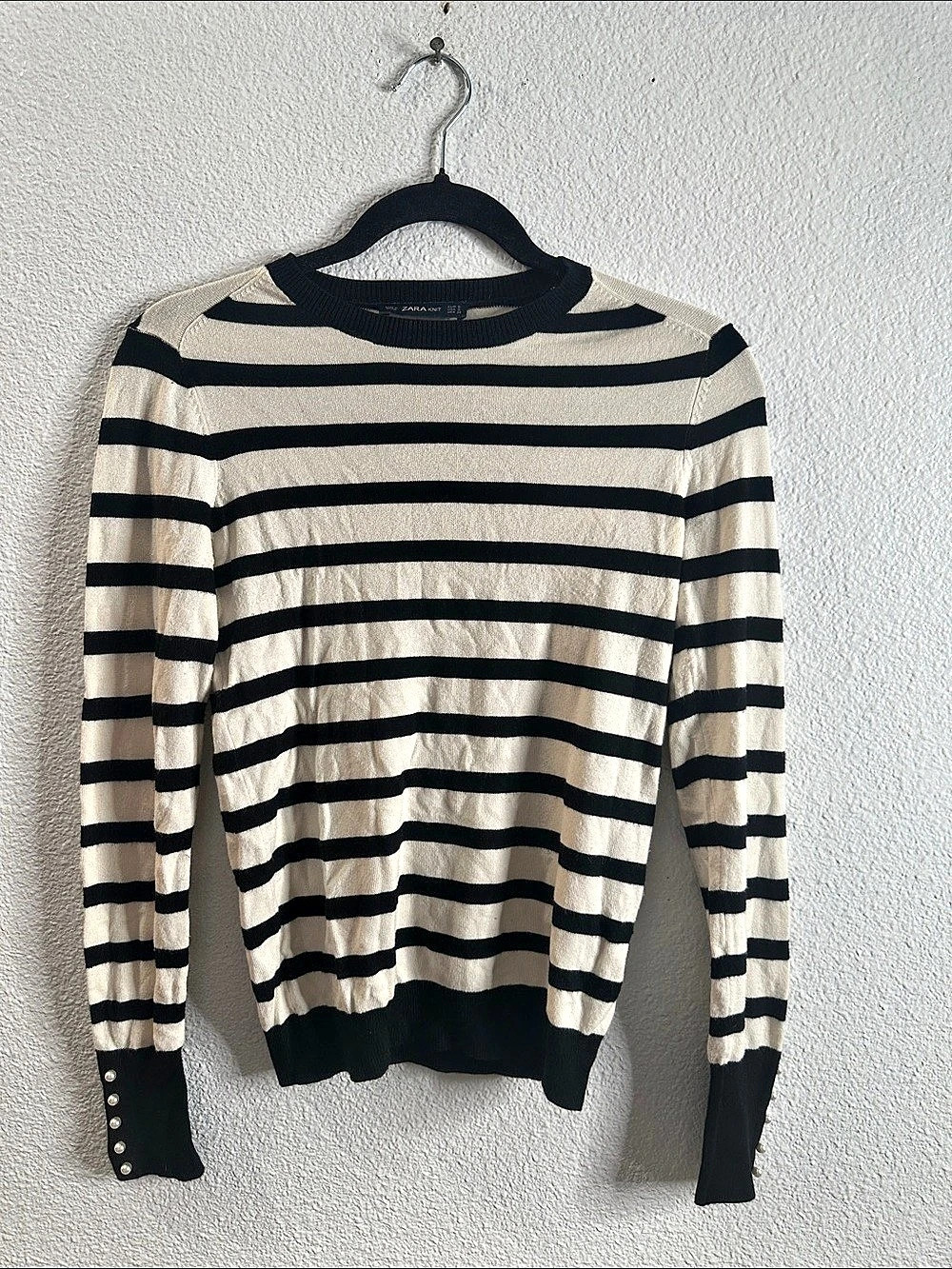 Zara Striped Knit Sweater in Black & Cream Size Small